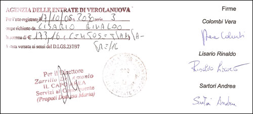 registrazione all'Agenzia delle Entrate